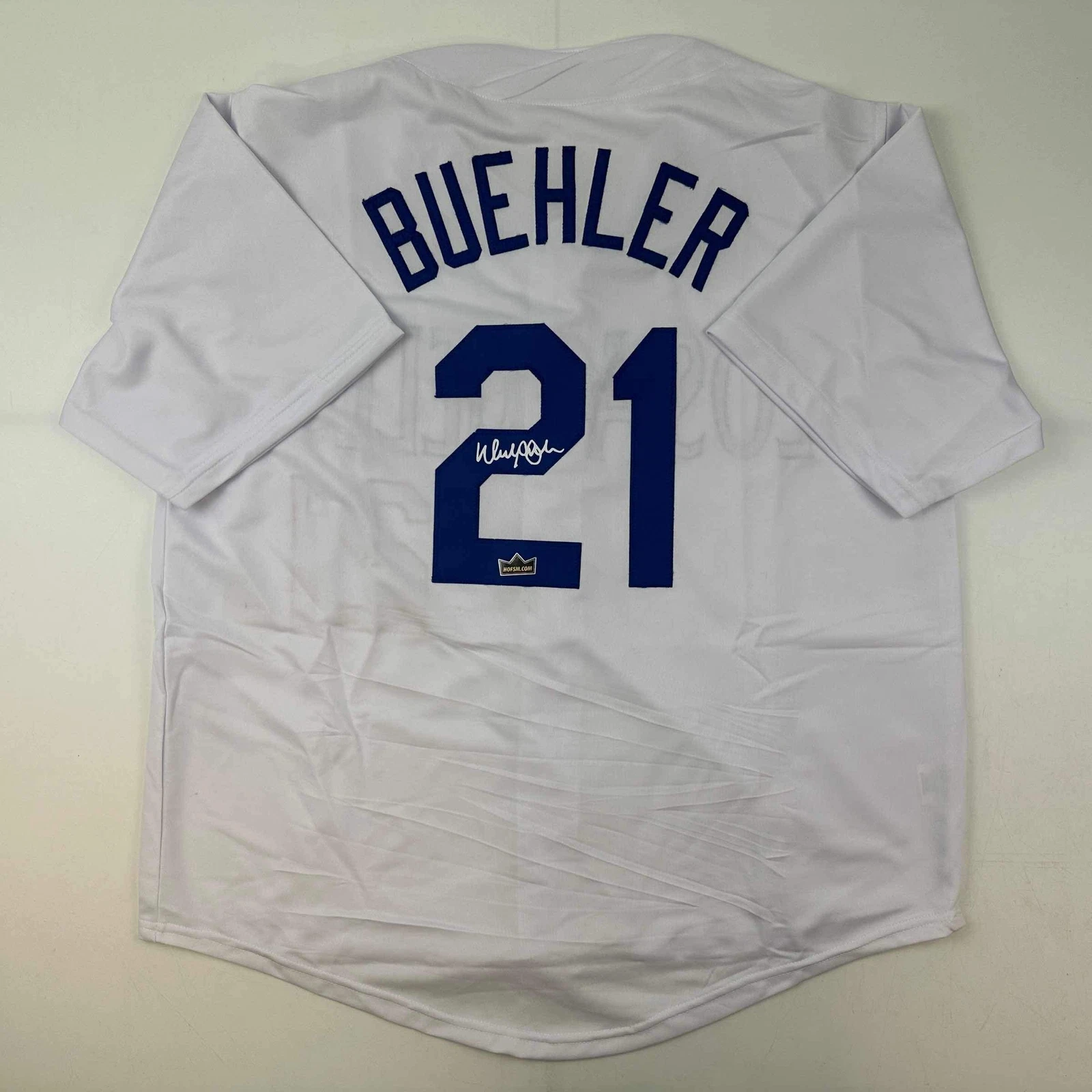 Facsimile Autographed Walker Buehler Los Angeles LA White Reprint Jersey Size XL