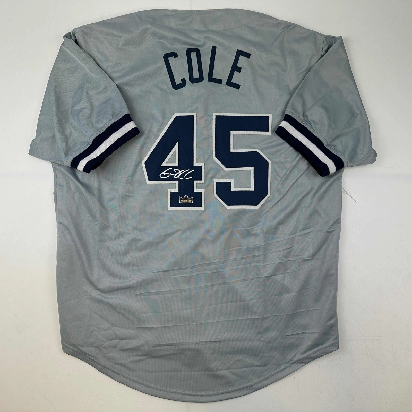 Facsimile Autographed Gerrit Cole New York Grey Reprint Jersey Size Men's XL