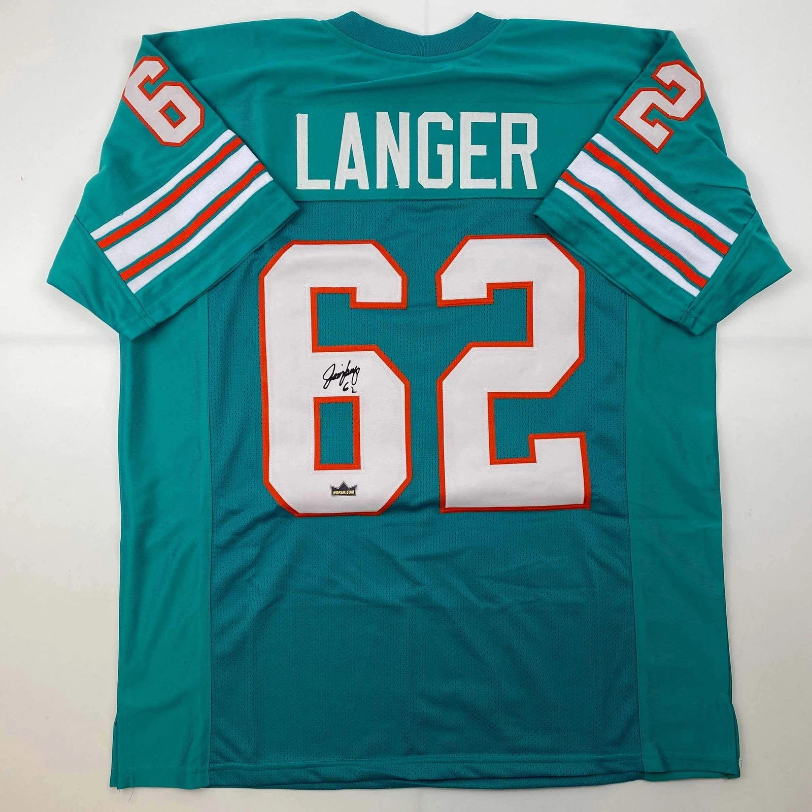 Facsimile Autographed Jim Langer Miami Teal Reprint Jersey Size Men's XL