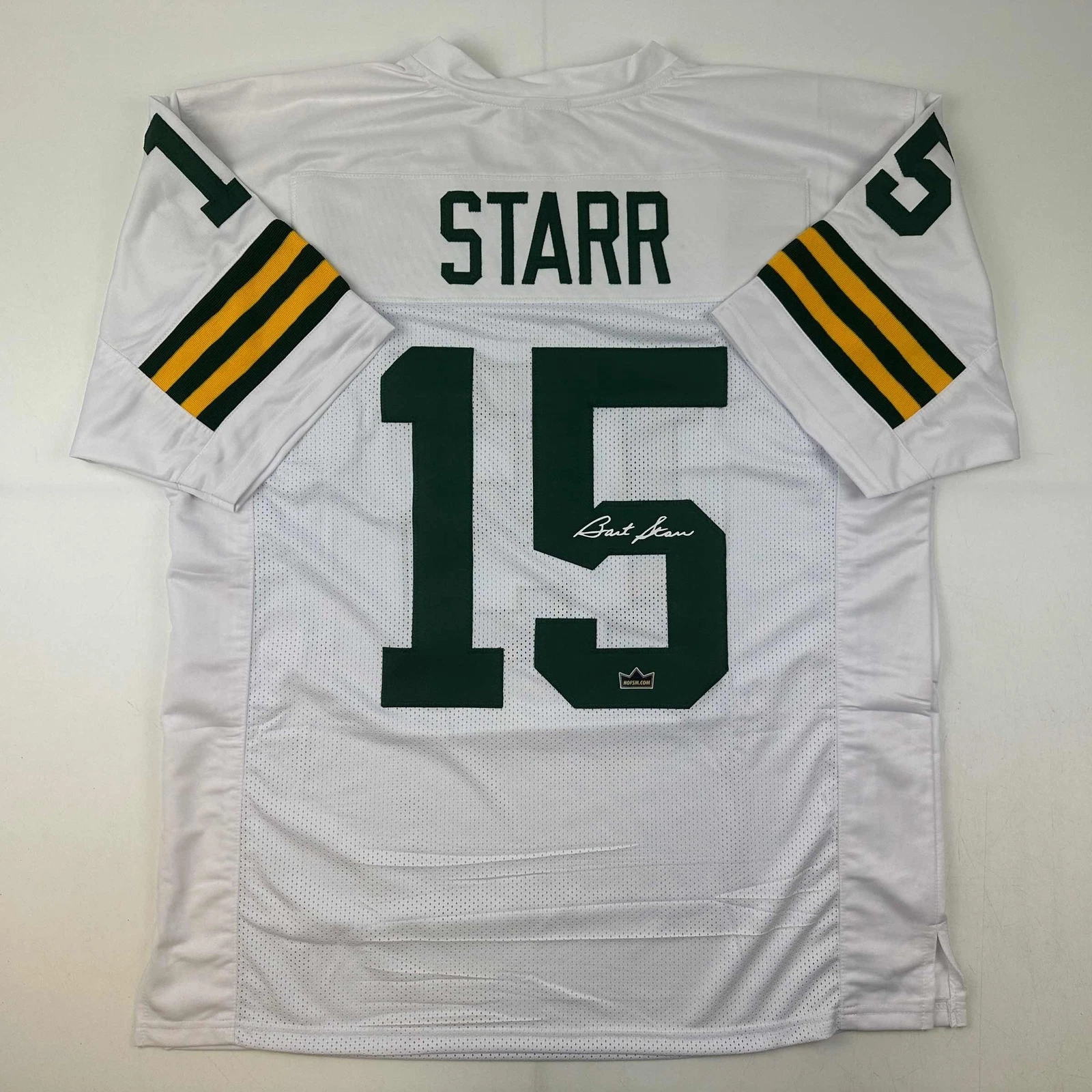 Facsimile Autographed Bart Starr Green Bay White Reprint Jersey Size Men's XL