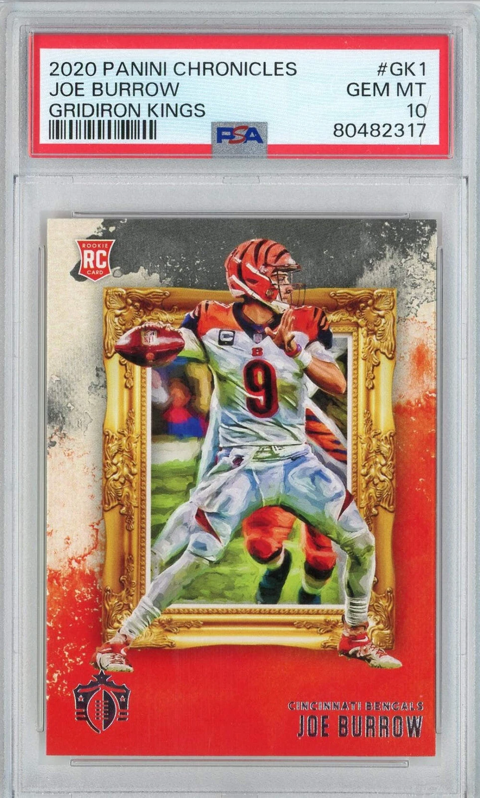 Graded 2020 Panini Chronicles Joe Burrow #GK1 Gridiron Kings Rookie Card PSA 10