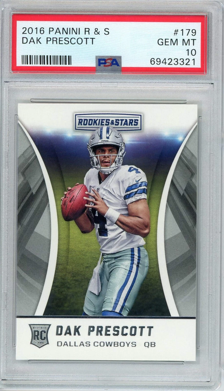 Graded 2016 Panini R & S Dak Prescott #179 Rookie RC Football Card PSA 10 Gem