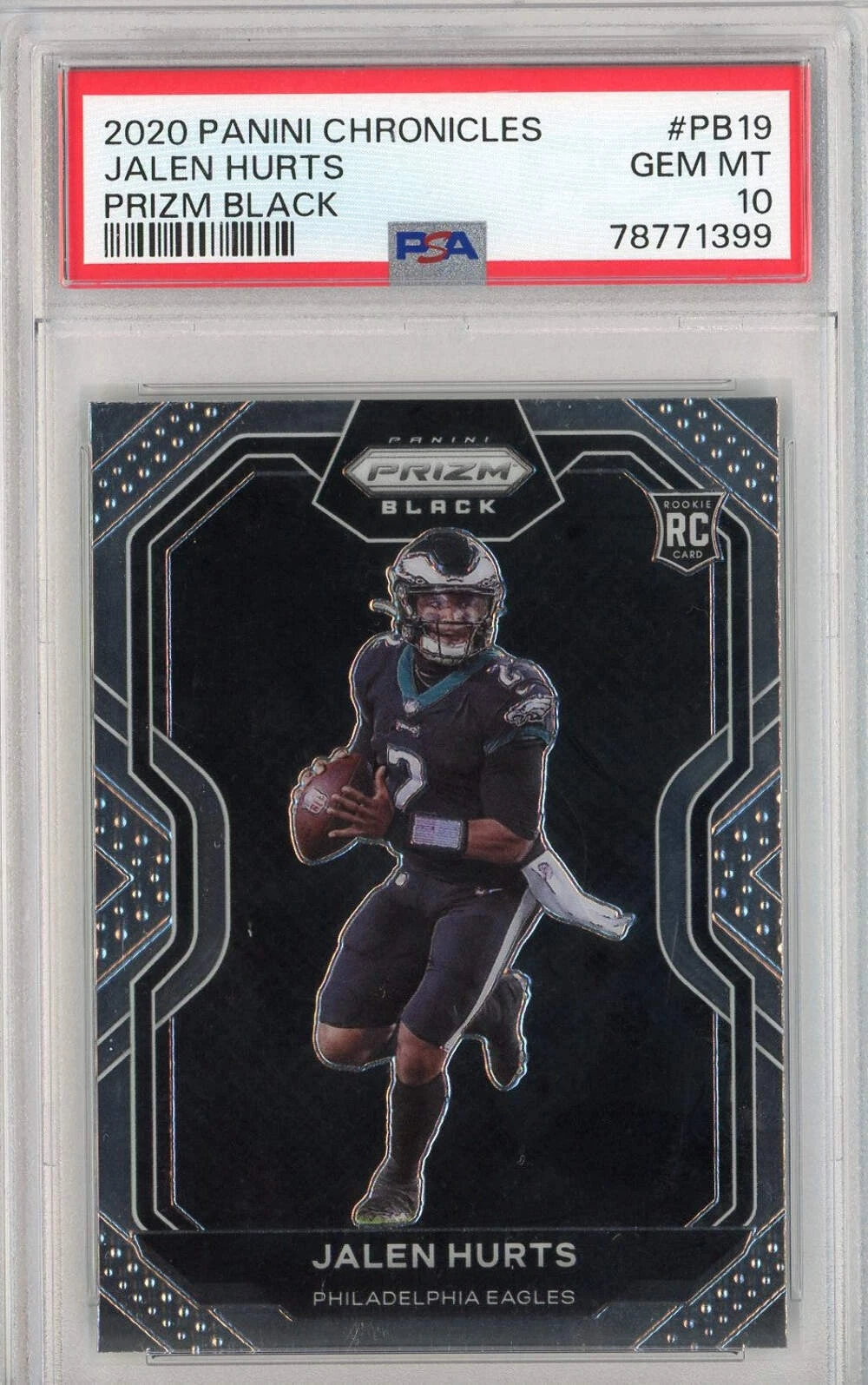 Graded 2020 Panini Chronicles Jalen Hurts #PB19 Black RC Football Card PSA 10
