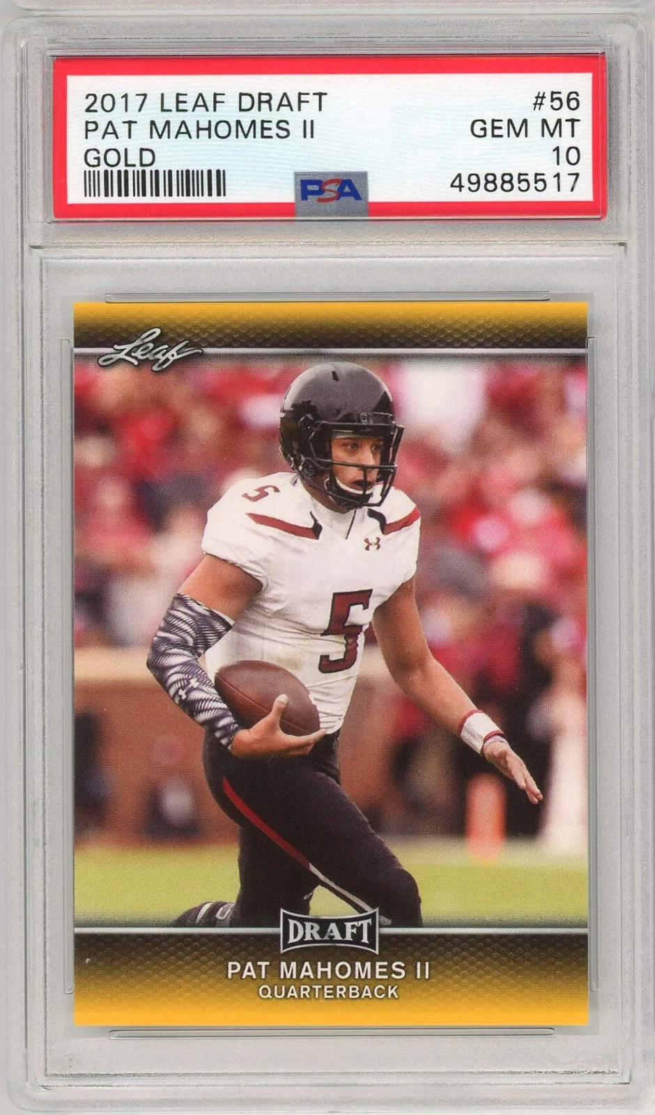 Graded 2017 Leaf Draft Patrick Mahomes II Gold #56 Rookie Football Card PSA 10