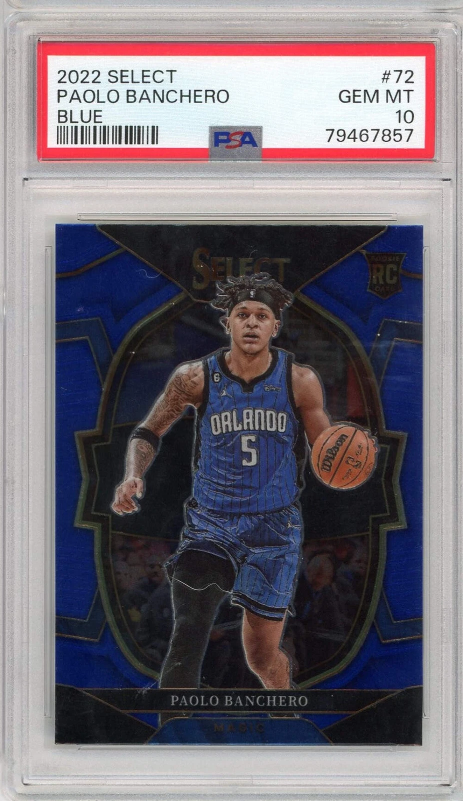 Graded 2022 Panini Select Paolo Banchero #72 Blue Rookie Basketball Card PSA 10