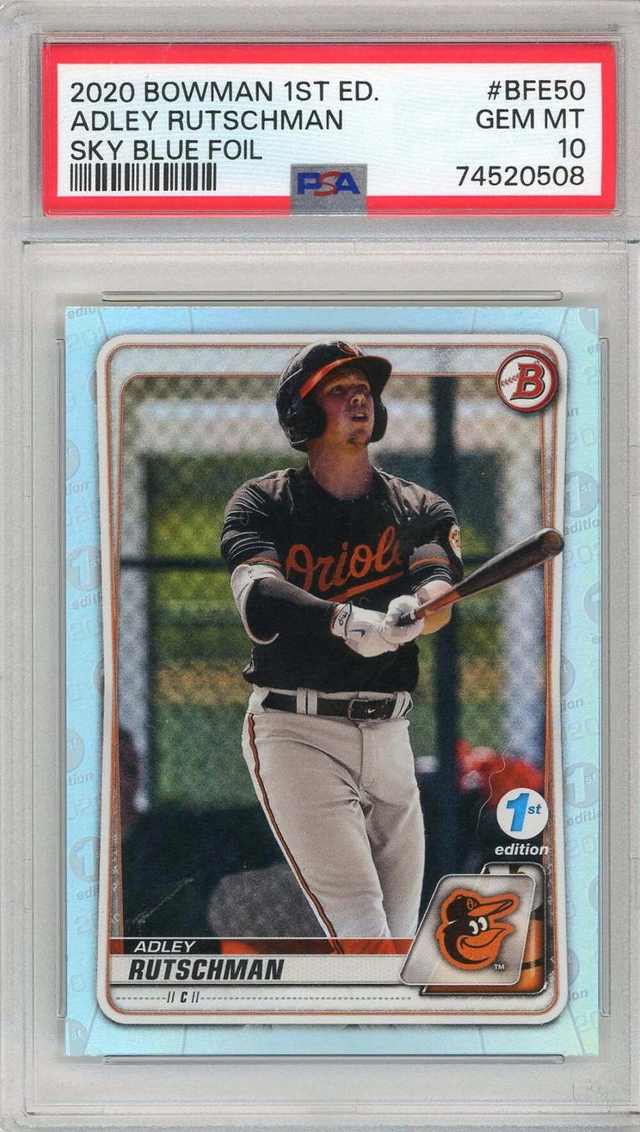 Graded 2020 Topps Bowman Adley Rutschman #BFE50 Sky Blue Baseball Card PSA 10