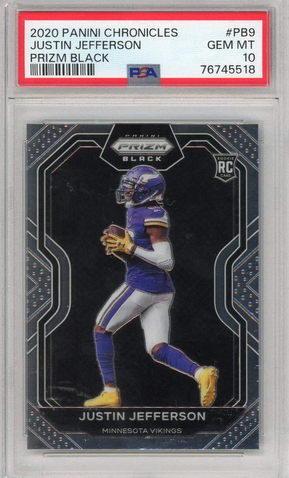 Graded 2020 Chronicles Justin Jefferson #PB9 Prizm Black Football Card PSA 10
