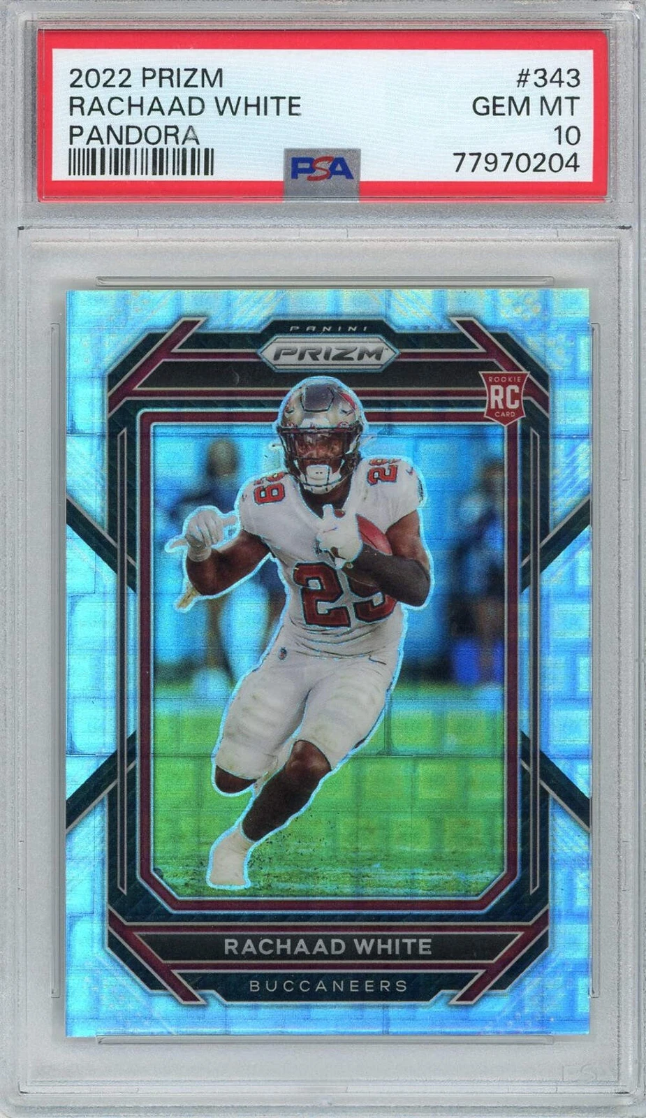Graded 2022 Prizm Rachaad White #343 Pandora Rookie RC Football Card PSA 10 Gem