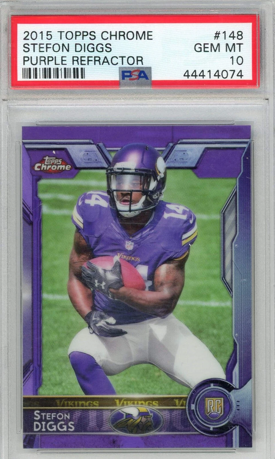 Graded 2015 Topps Chrome Stefon Diggs #148 Purple Refractor Football Card PSA 10