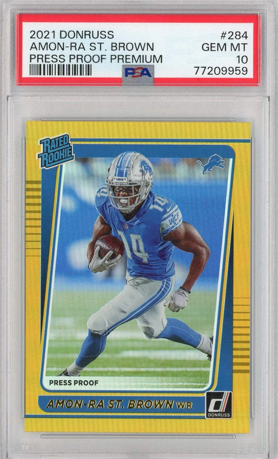 Graded 2021 Donruss Amon-Ra St. Brown #284 Press Proof Prem Football Card PSA 10