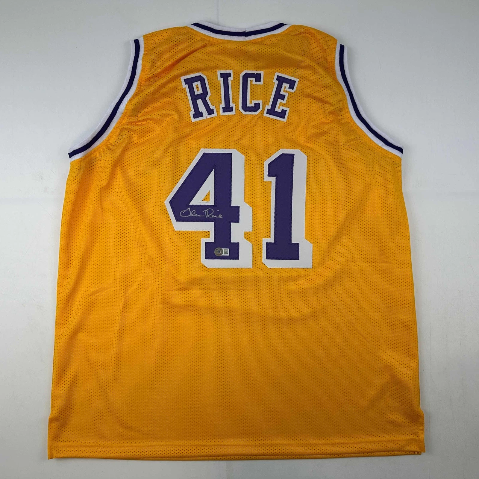Autographed/Signed Glen Rice Los Angeles LA Yellow Jersey Beckett BAS COA