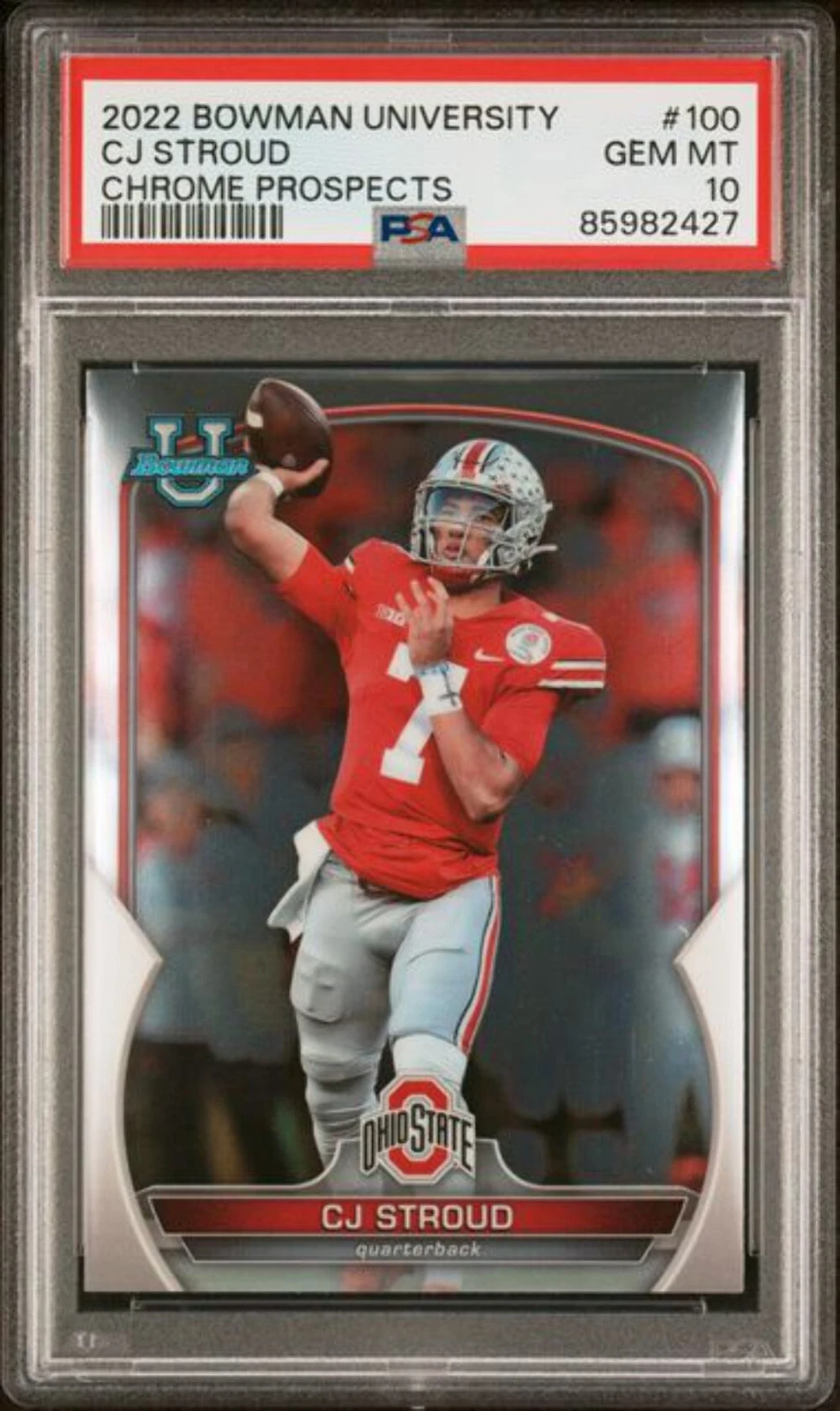 Graded 2022 Bowman U C.J. Stroud #100 Chrome Prospects RC Football Card PSA 10