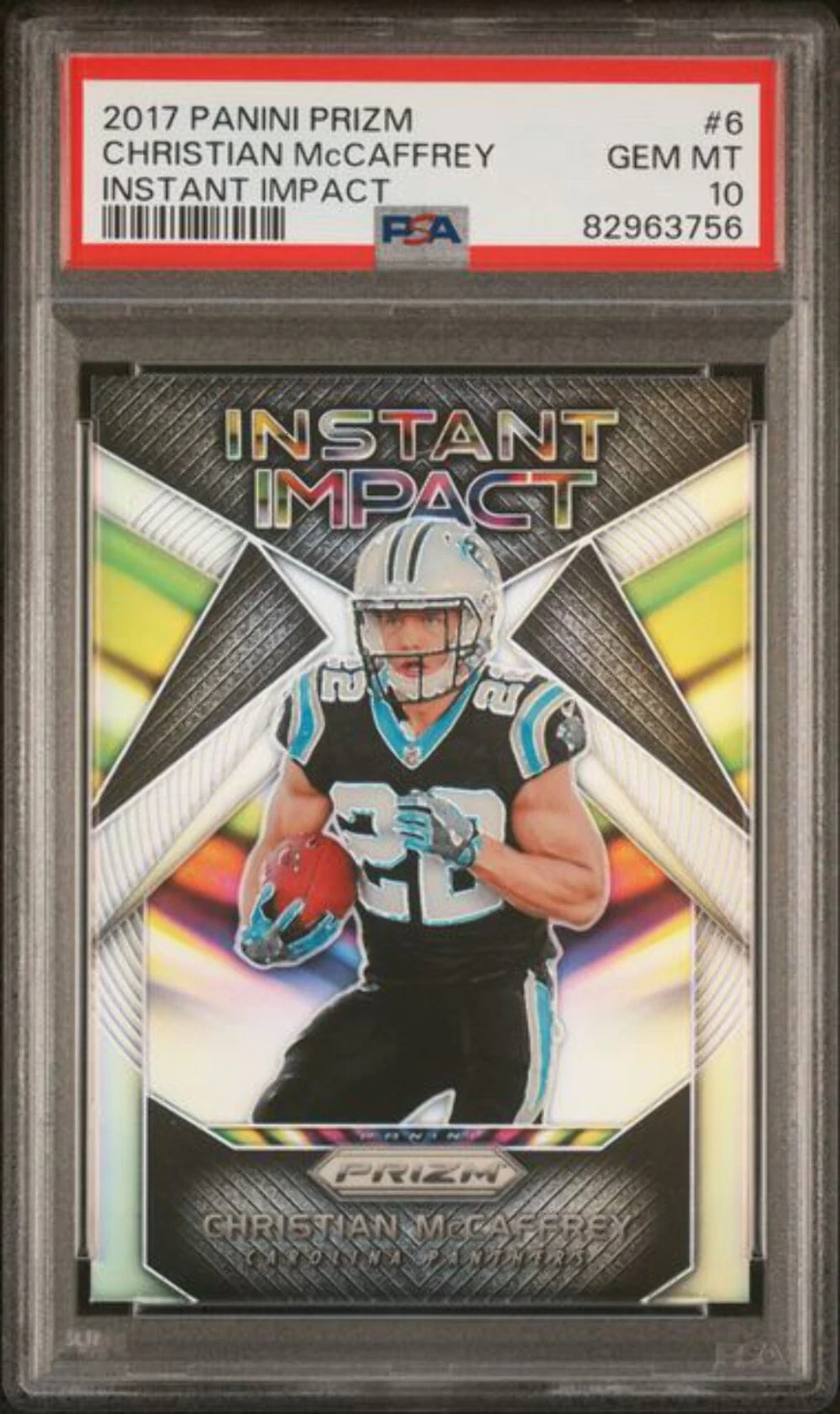 Graded 2017 Prizm Christian McCaffrey #6 Instant Impact RC Football Card PSA 10