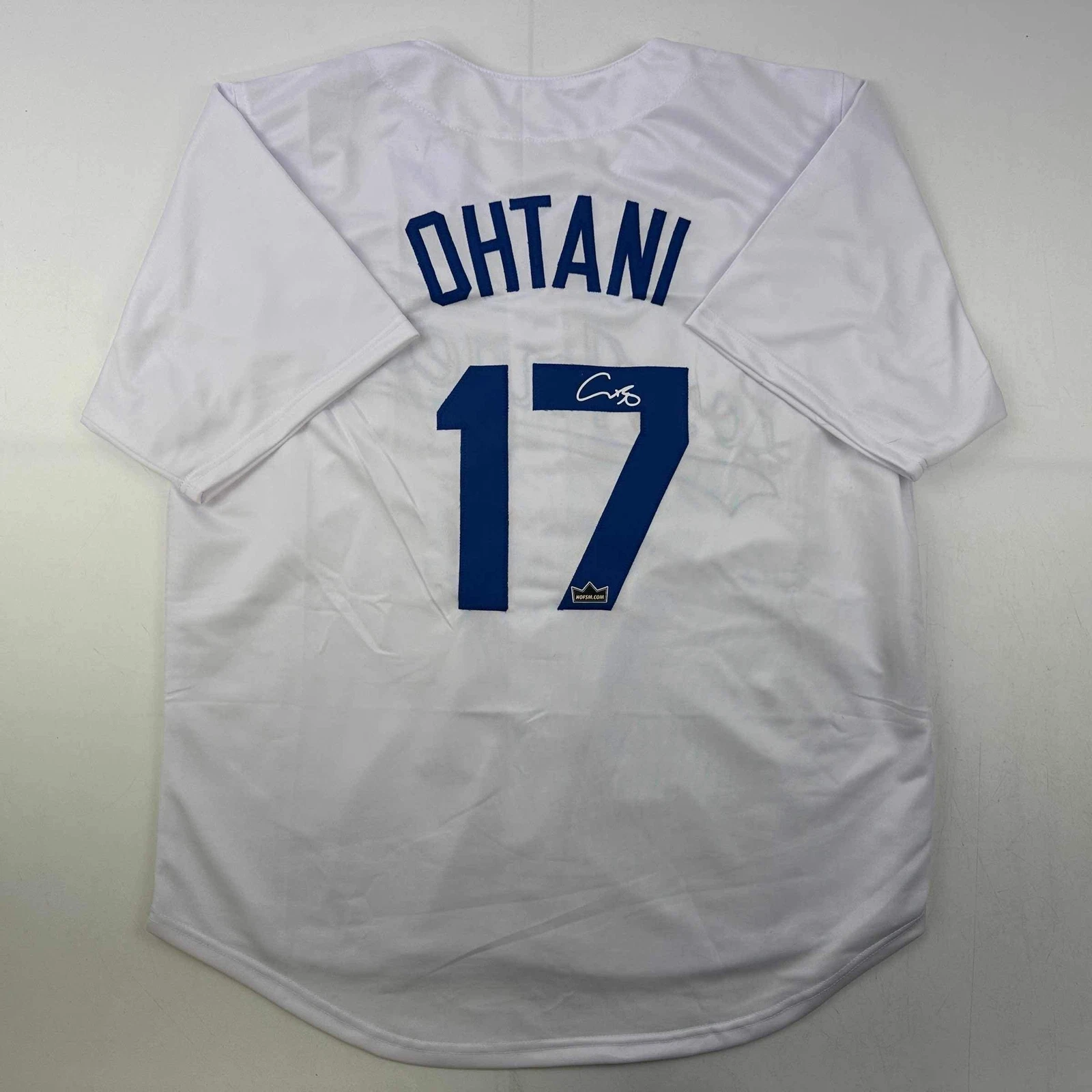 Facsimile Autographed Shohei Ohtani Los Angeles LA White Auto Jersey Men's XL