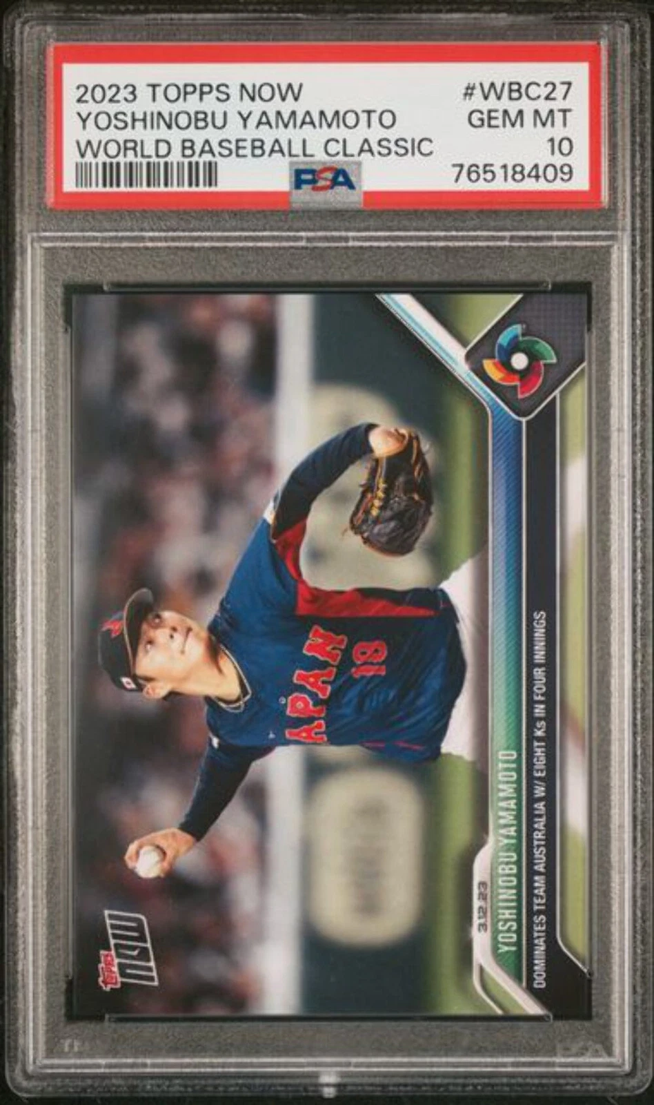 Graded 2023 Topps Now Yoshinobu Yamamoto #WBC27 WBC Rookie Baseball Card PSA 10