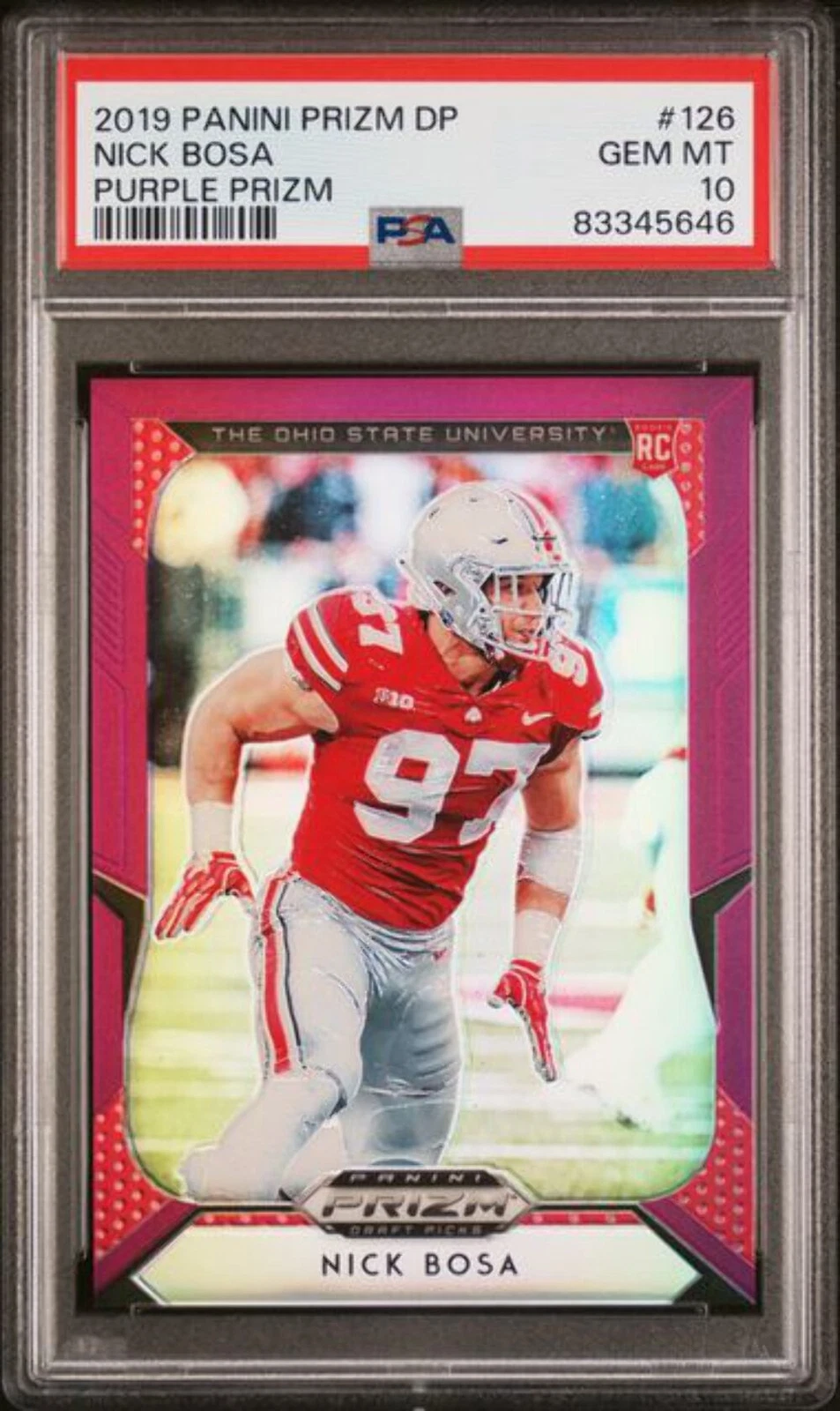 Graded 2019 Panini Prizm DP Nick Bosa #126 Purple Prizm RC Football Card PSA 10