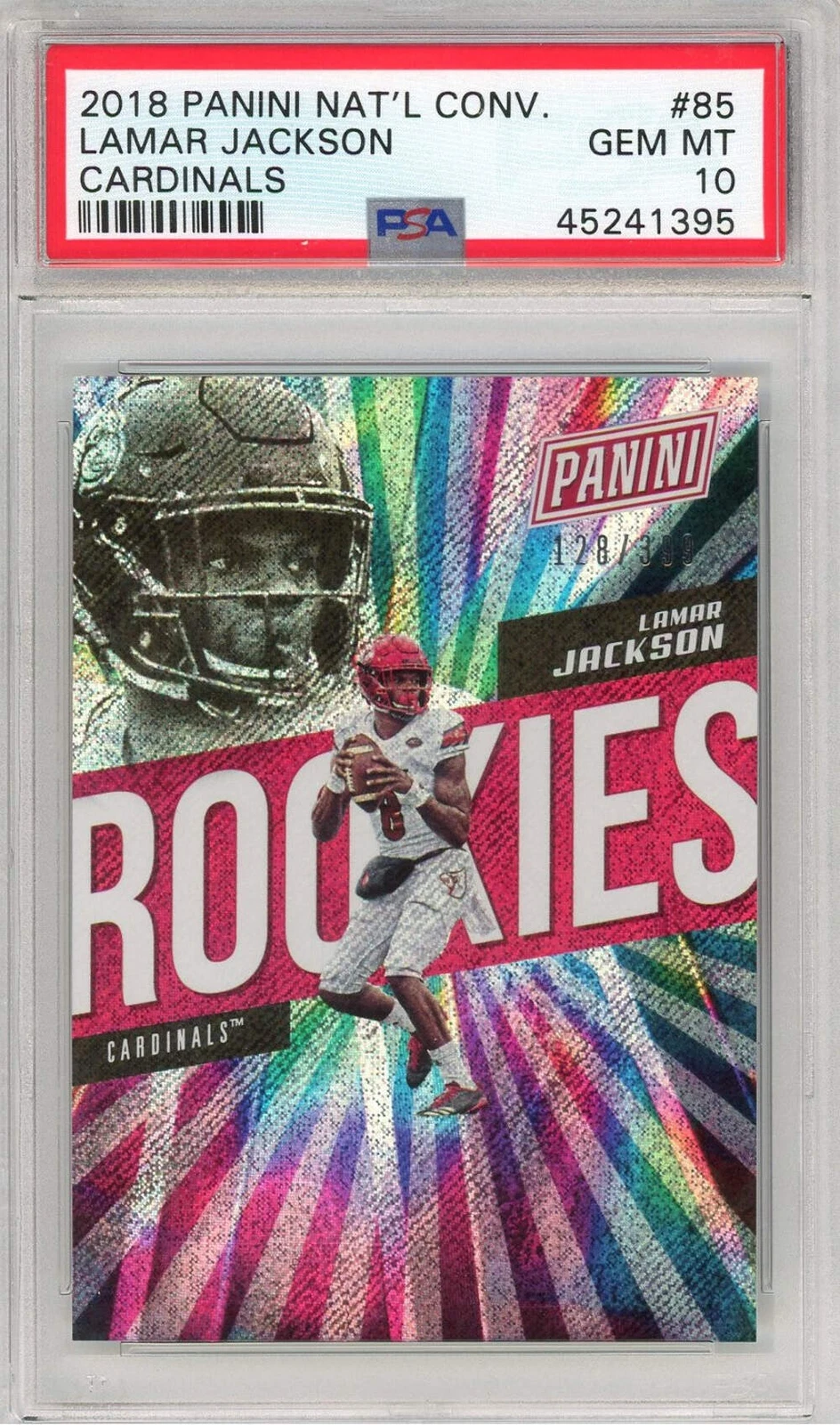Graded 2018 Panini NTL Convention Lamar Jackson #85 Cardinals #/399 Card PSA 10