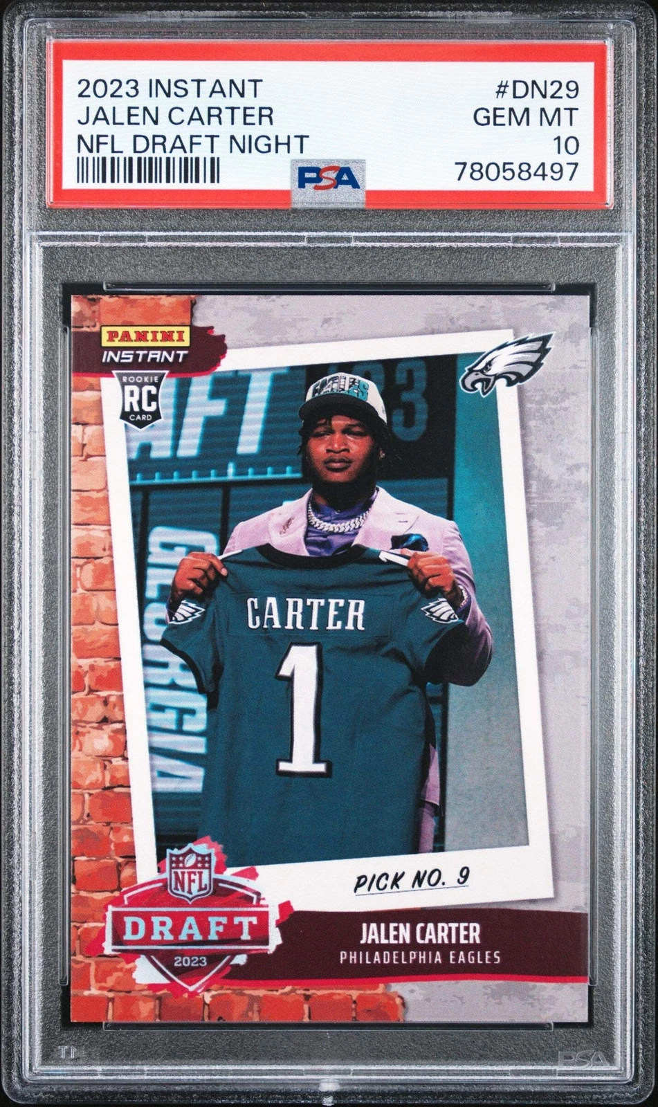 Graded 2023 Instant Jalen Carter #DN29 NFL Draft Night RC Football Card PSA 10