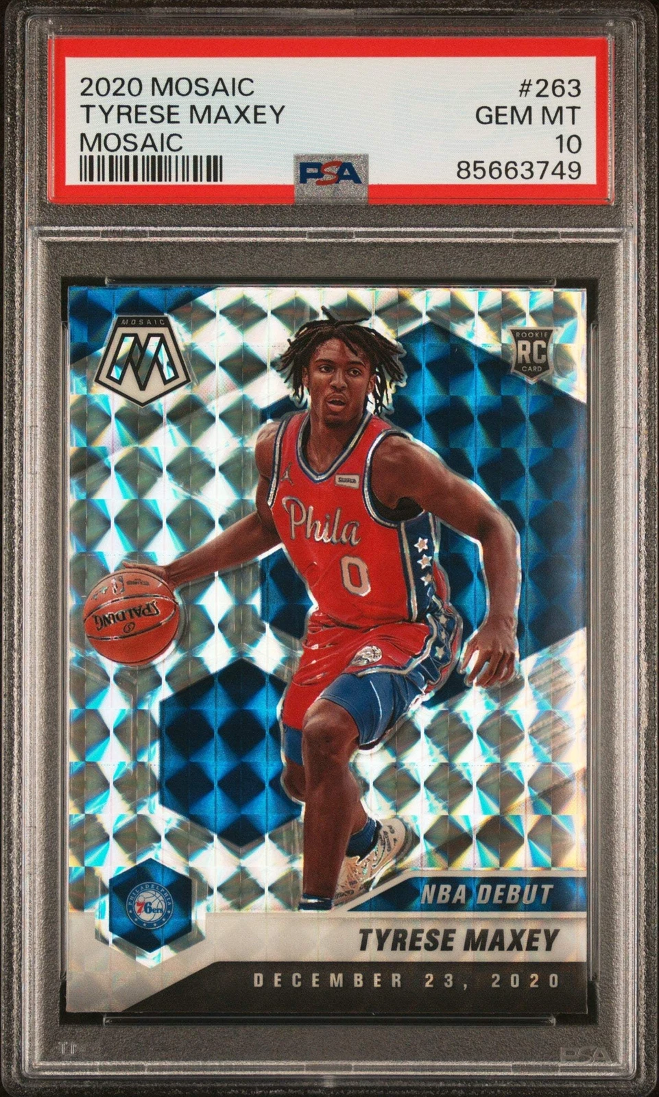 Graded 2020 Panini Mosaic Tyrese Maxey #263 Mosaic RC Basketball Card PSA 10