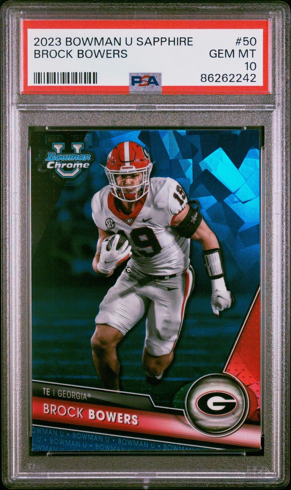Graded 2023 Bowman U Sapphire Brock Bowers #50 Rookie RC Football Card PSA 10