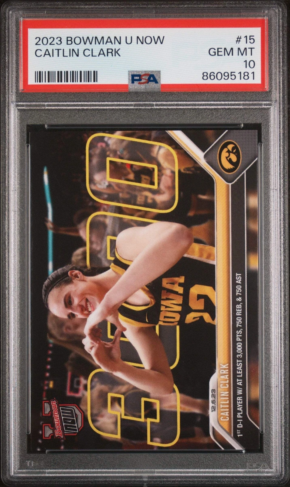 Graded 2023 Topps Bowman U Now Caitlin Clark #15 Rookie Basketball Card PSA 10