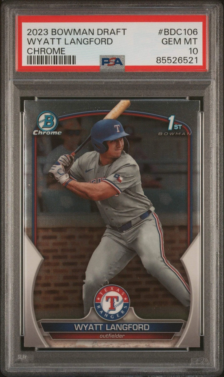 Graded 2023 Bowman Draft Wyatt Langford #BDC106 Chrome RC Baseball Card PSA 10