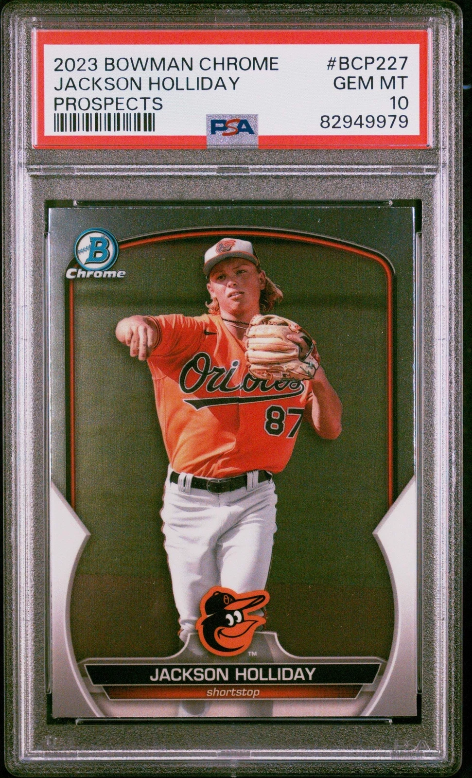 Graded 2023 Bowman Chrome Jackson Holliday #BCP227 Prospect Baseball Card PSA 10