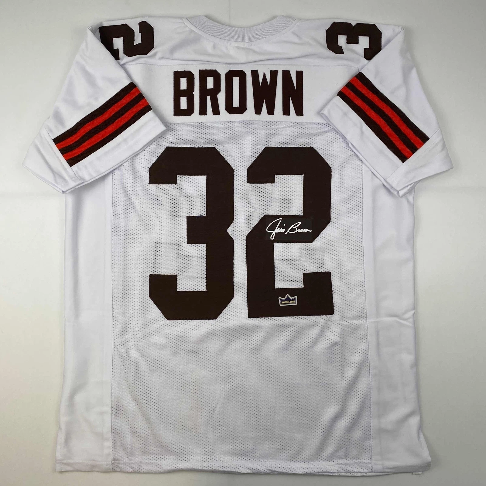 Facsimile Autographed Jim Brown Cleveland White Reprint Jersey Size Men's XL