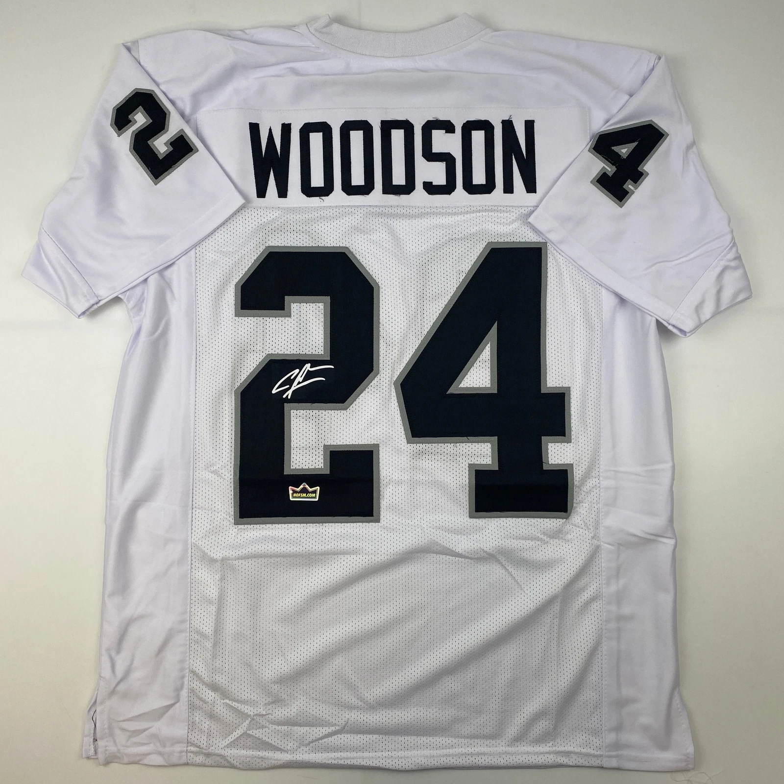 Facsimile Autographed Charles Woodson Oakland Vegas White Reprint Jersey Mens XL
