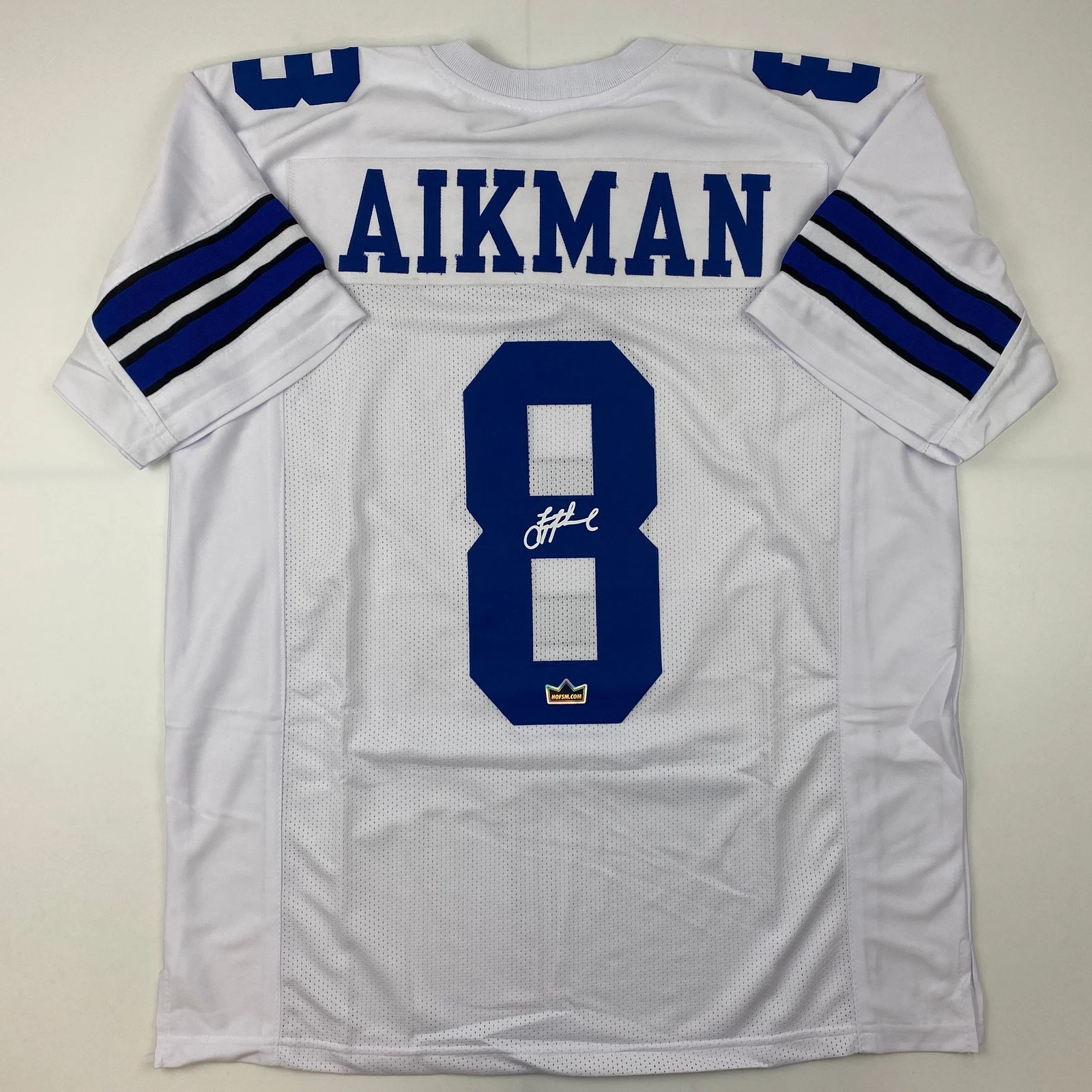 Facsimile Autographed Troy Aikman Dallas White Reprint Laser Jersey Size Mens XL