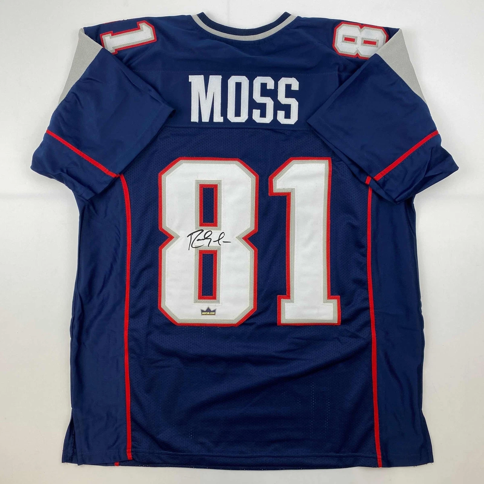 Facsimile Autographed Randy Moss New England Blue Reprint Jersey Size Men's XL