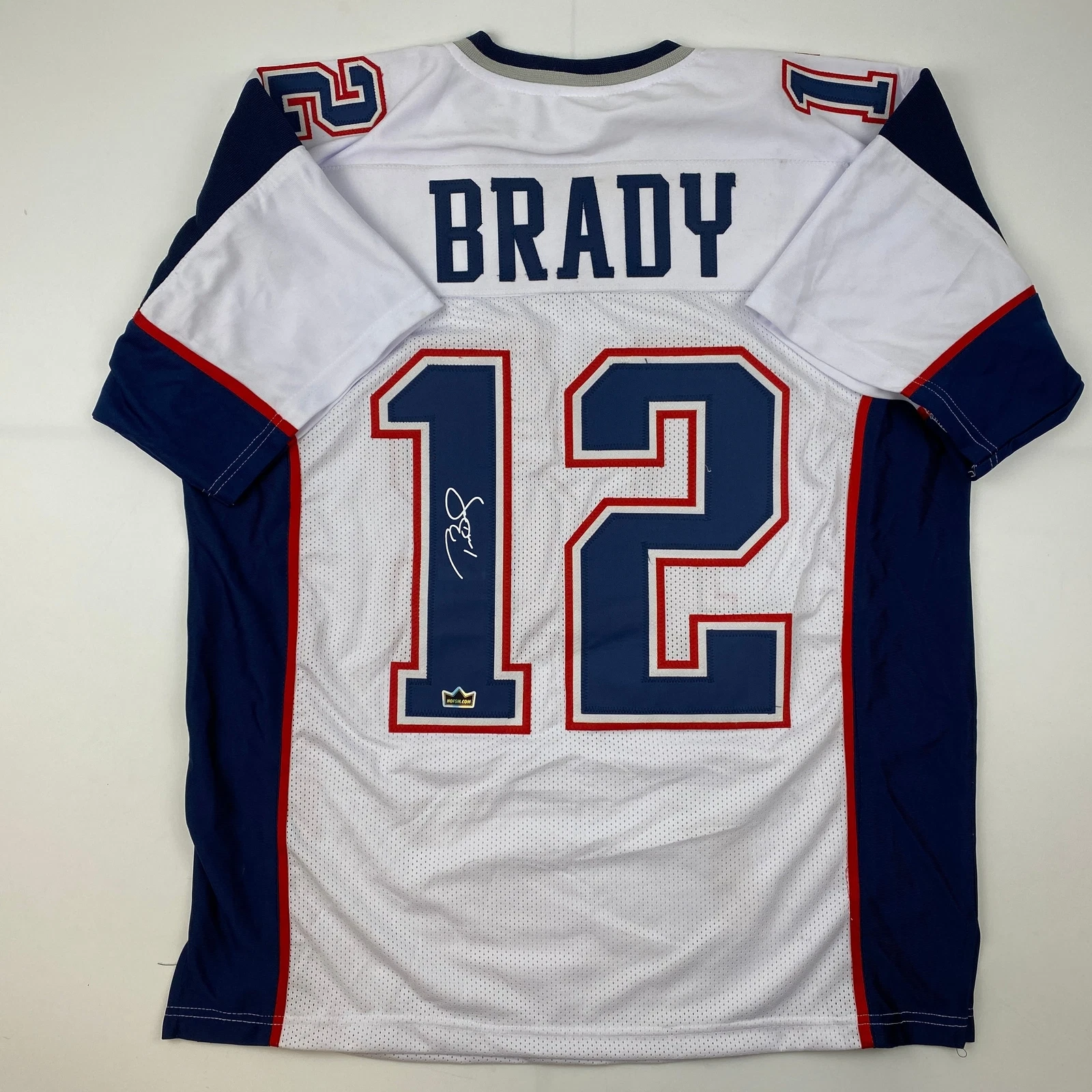 Facsimile Autographed Tom Brady New England White Auto Jersey Size Men's XL