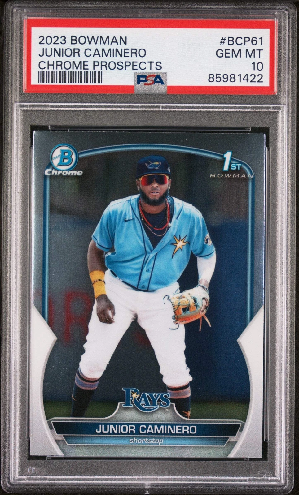 Graded 2023 Topps Bowman Junior Caminero #BCP61 Chrome Rookie RC Card PSA 10