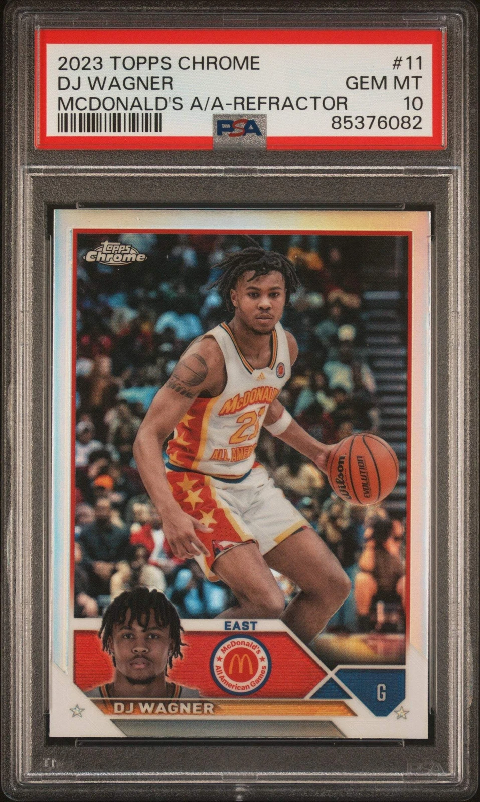 Graded 2023 Topps Chrome DJ Wagner #11 McDonalds AA REF Basketball Card PSA 10