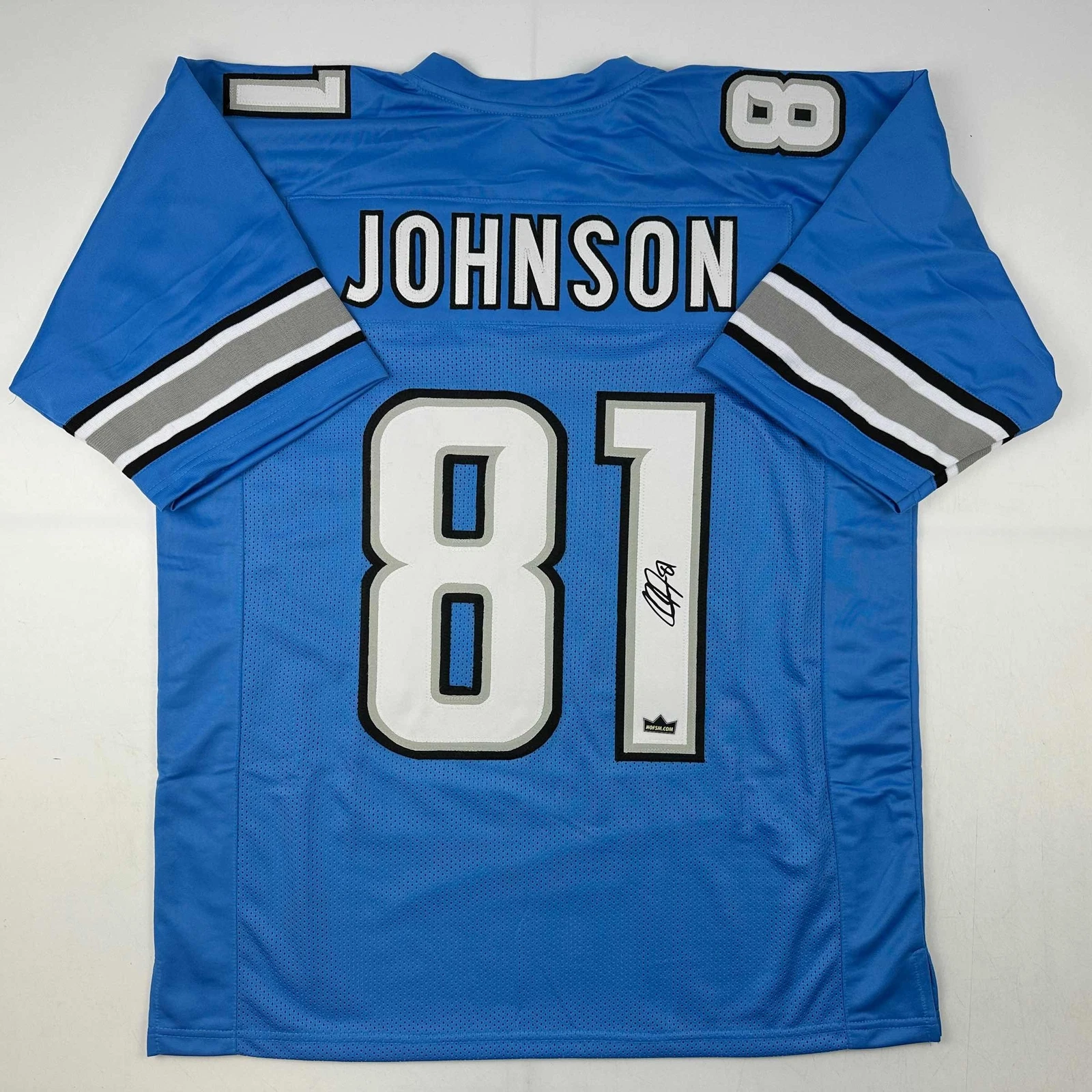 Facsimile Autographed Calvin Johnson Detroit Blue Reprint Jersey Size Men's XL