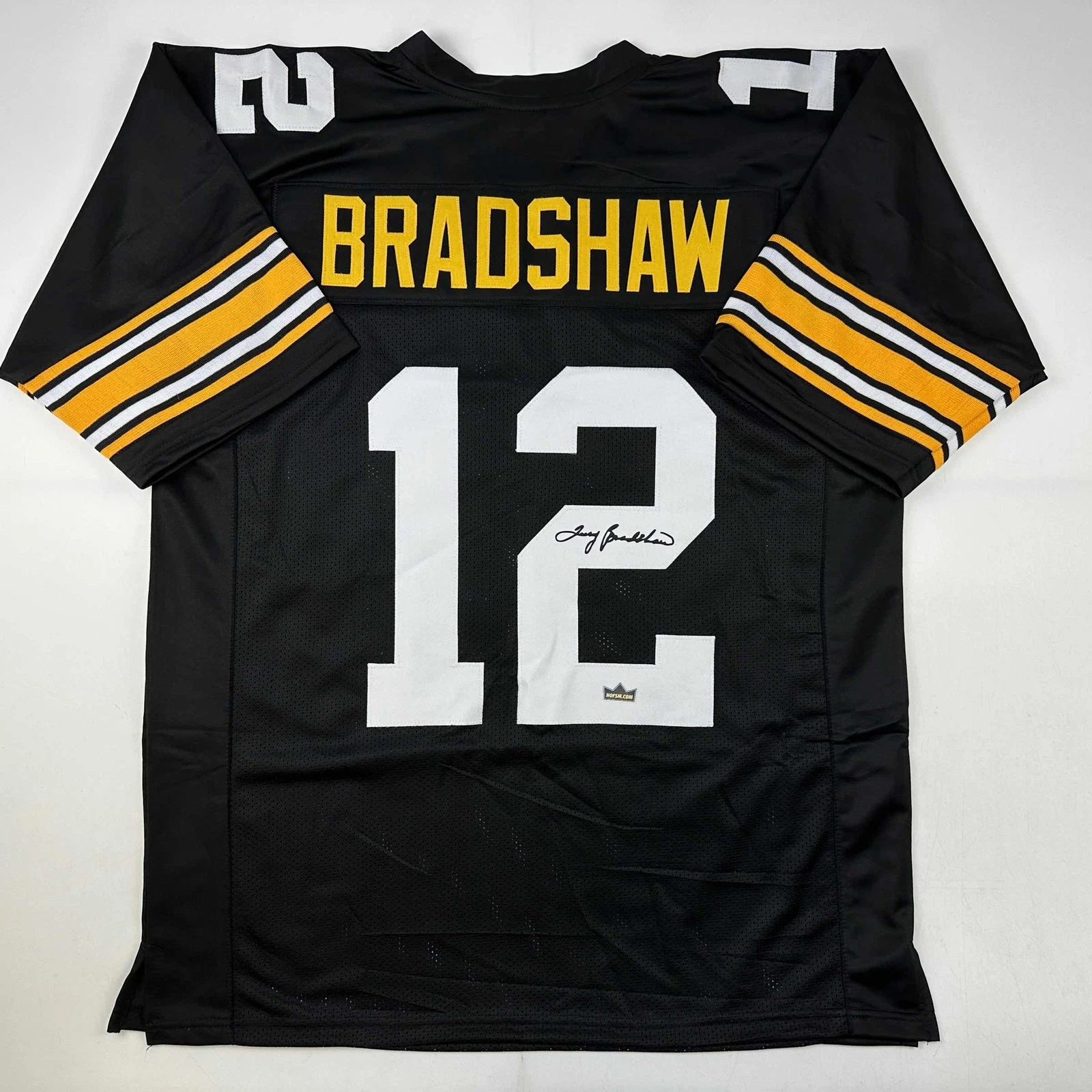 Facsimile Autographed Terry Bradshaw Pittsburgh Black Reprint Jersey Men's XL