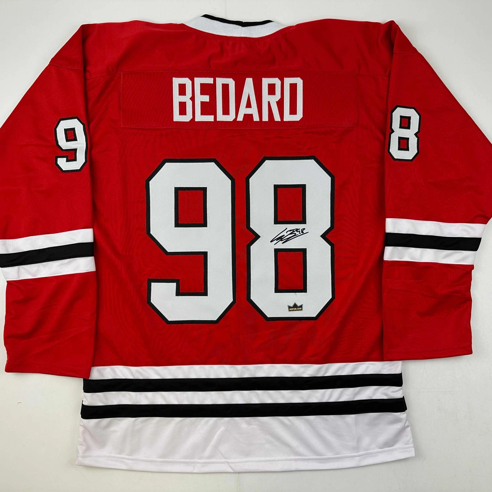 Facsimile Autographed Connor Bedard Chicago Red Reprint Jersey Size Men's XL