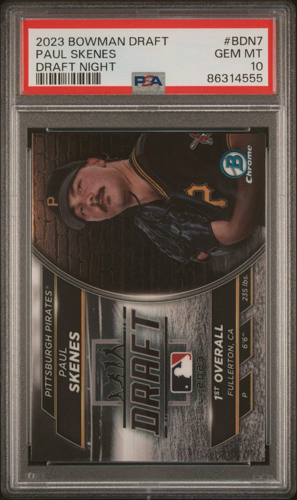 Graded 2023 Bowman Draft Paul Skenes #BDN7 Draft Night RC Baseball Card PSA 10