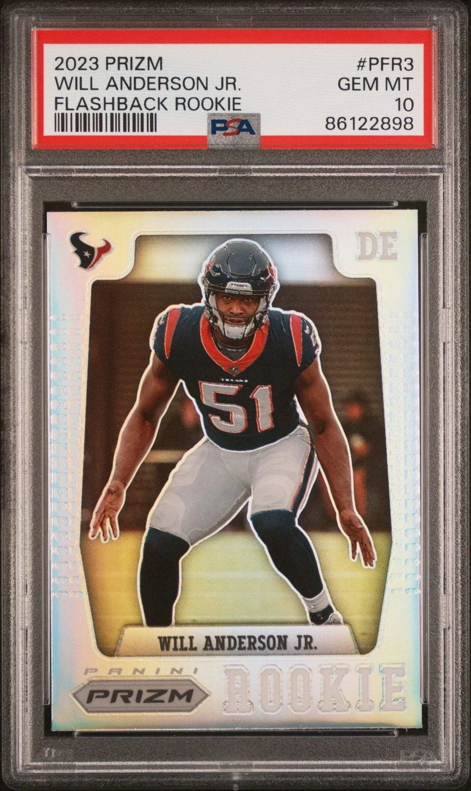 Graded 2023 Panini Prizm Will Anderson #PFR3 Flashback RC Football Card PSA 10