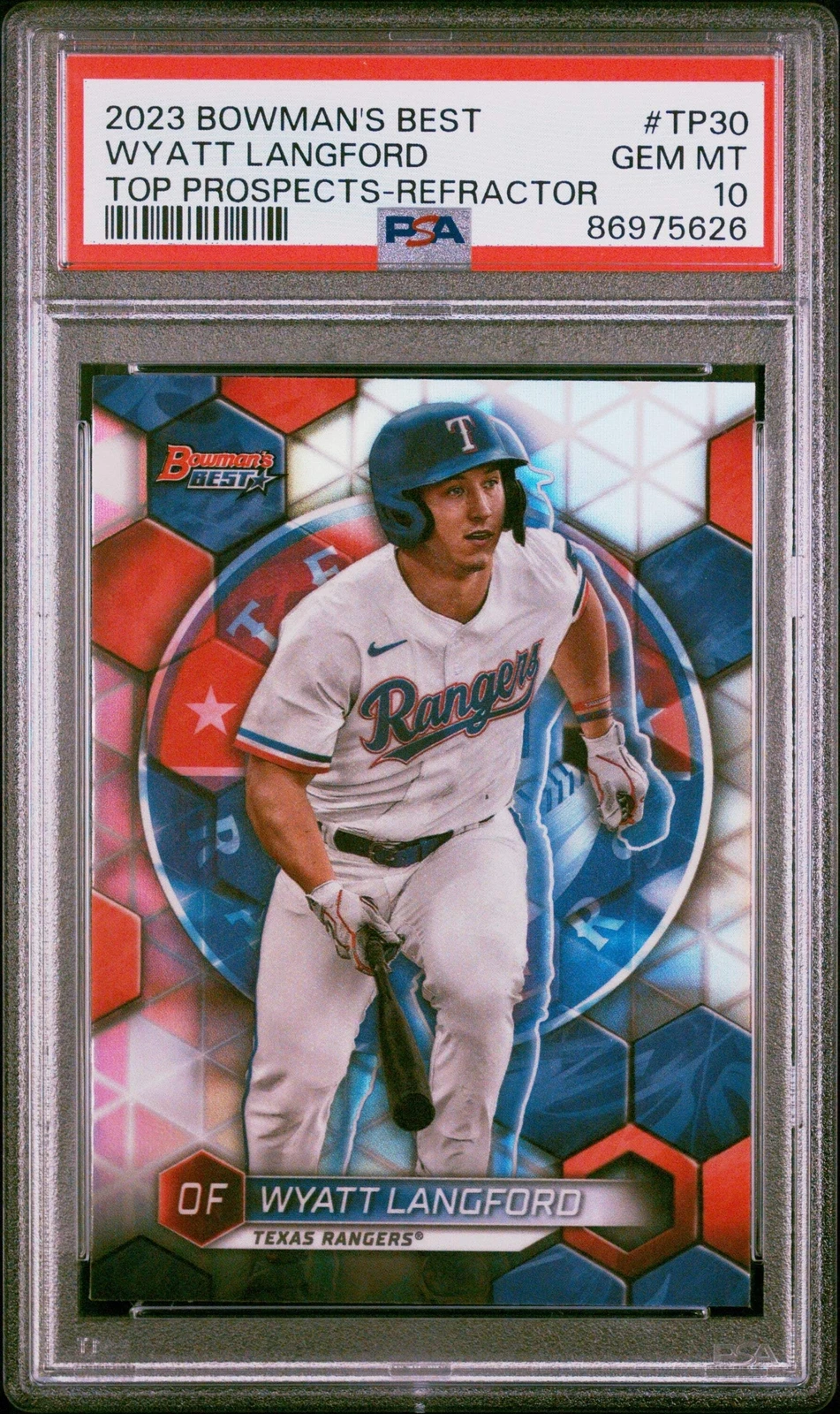 Graded 2023 BWMs Best Wyatt Langford #TP30 Top Prospect REF Baseball Card PSA 10