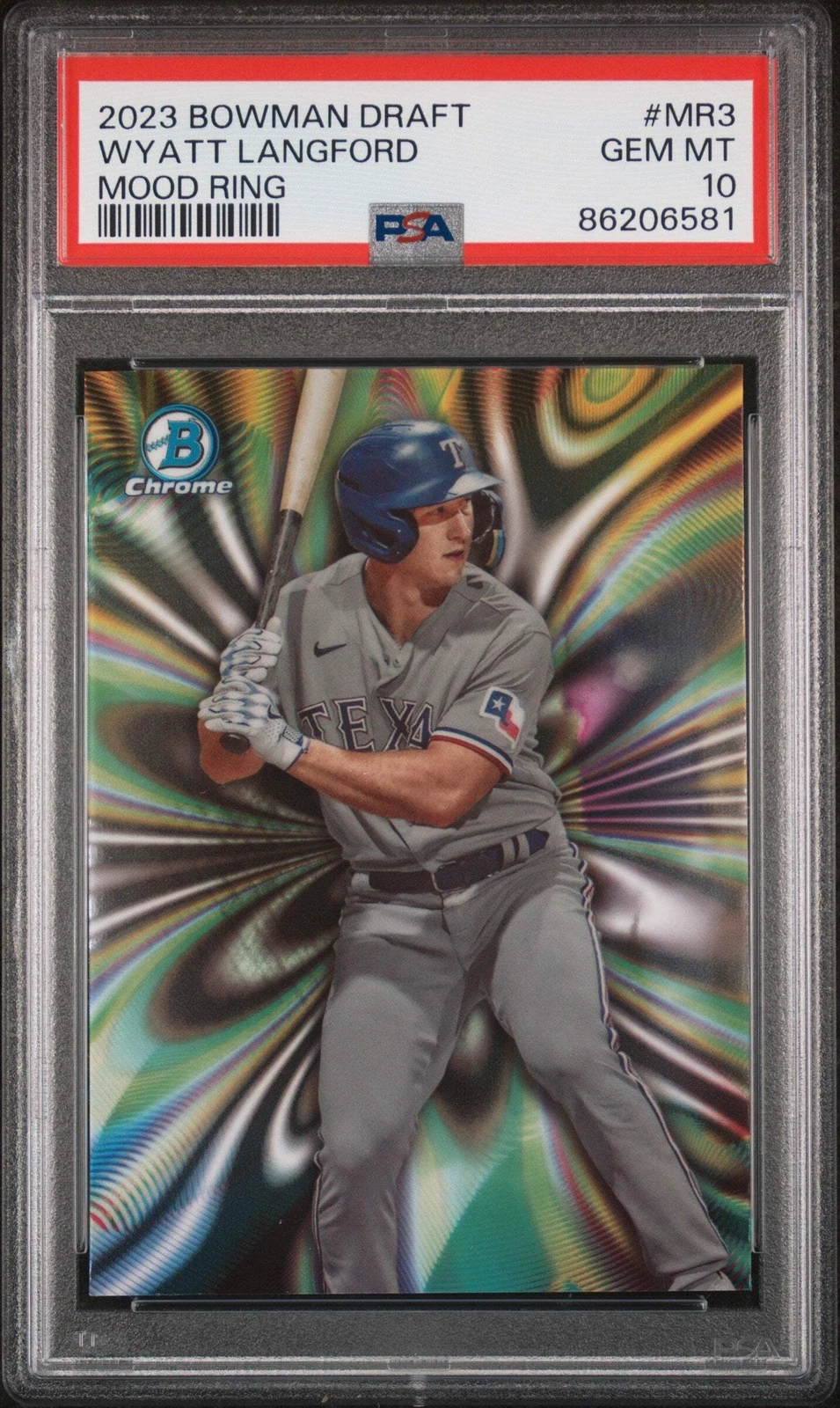 Graded 2023 Bowman Draft Wyatt Langford #MR3 Mood Ring RC Baseball Card PSA 10