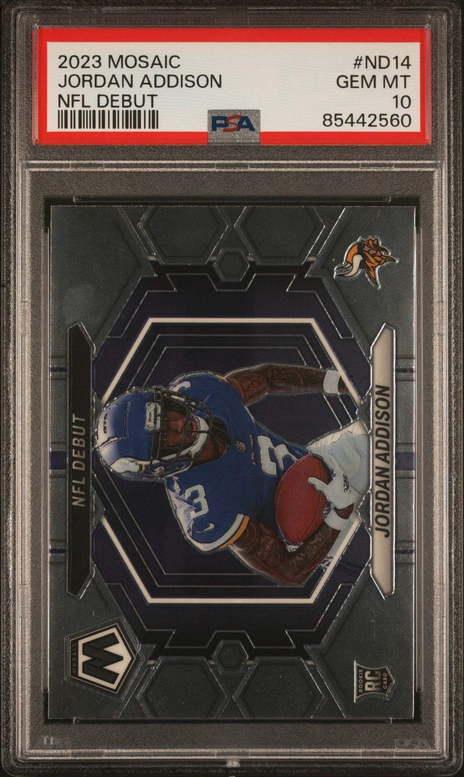 Graded 2023 Panini Mosaic Jordan Addison #ND14 NFL Debut RC Football Card PSA 10