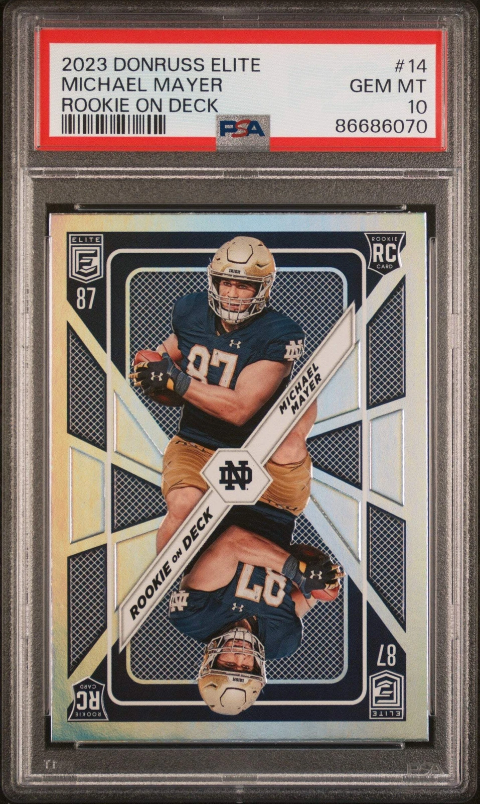 Graded 2023 Donruss Elite Michael Mayer #14 Rookie on Deck Football Card PSA 10