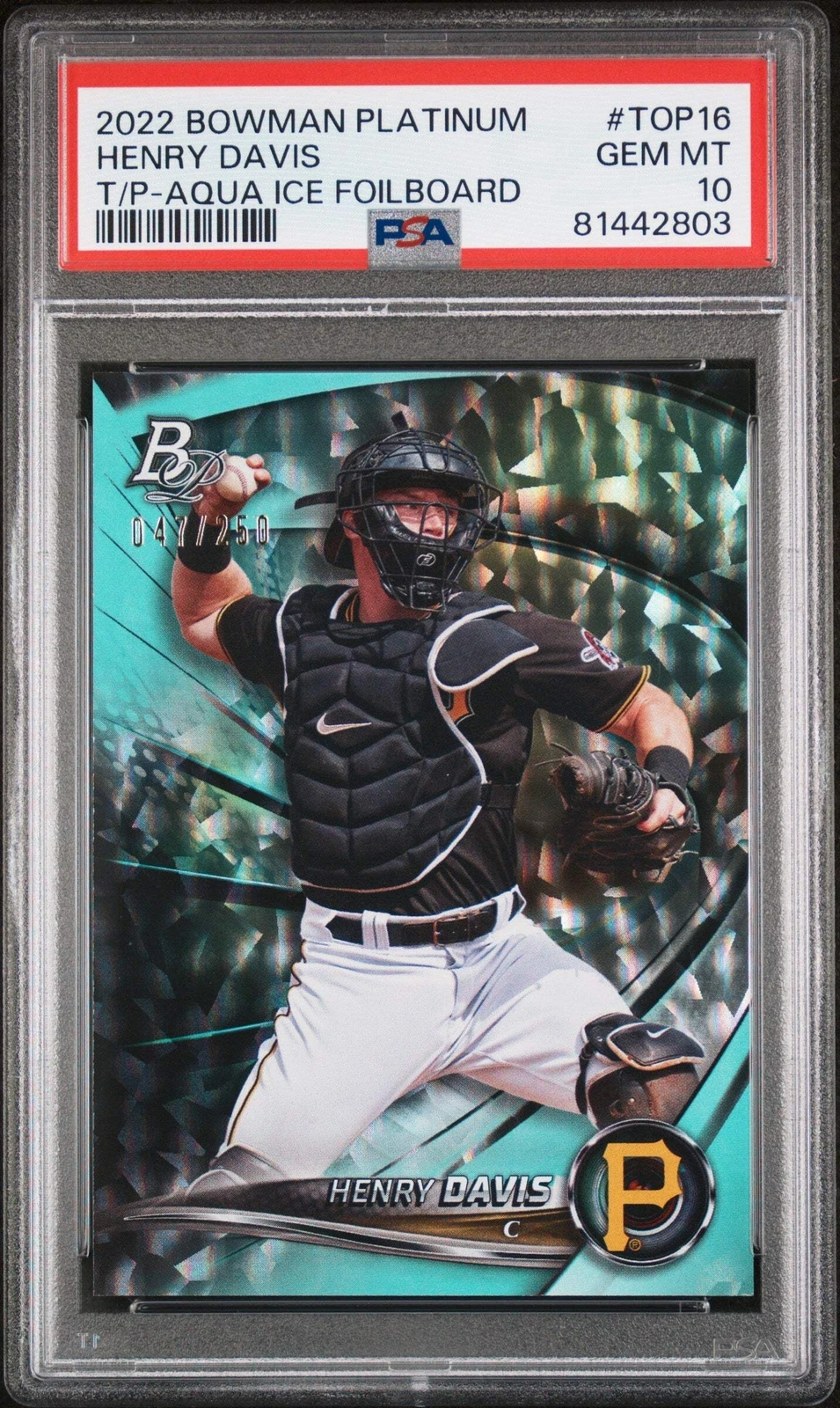 Graded 2022 BWM Plat Henry Davis #TOP16 Aqua Ice Foilboard #/250 Card PSA 10