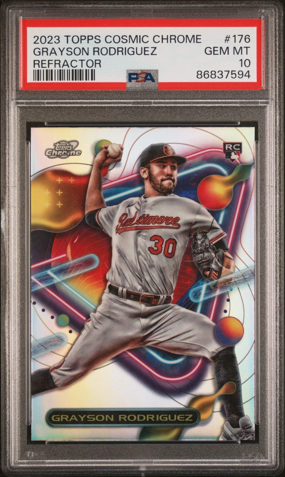 Graded 2023 Topps Cosmic CHR Grayson Rodriguez #176 REF RC Baseball Card PSA 10