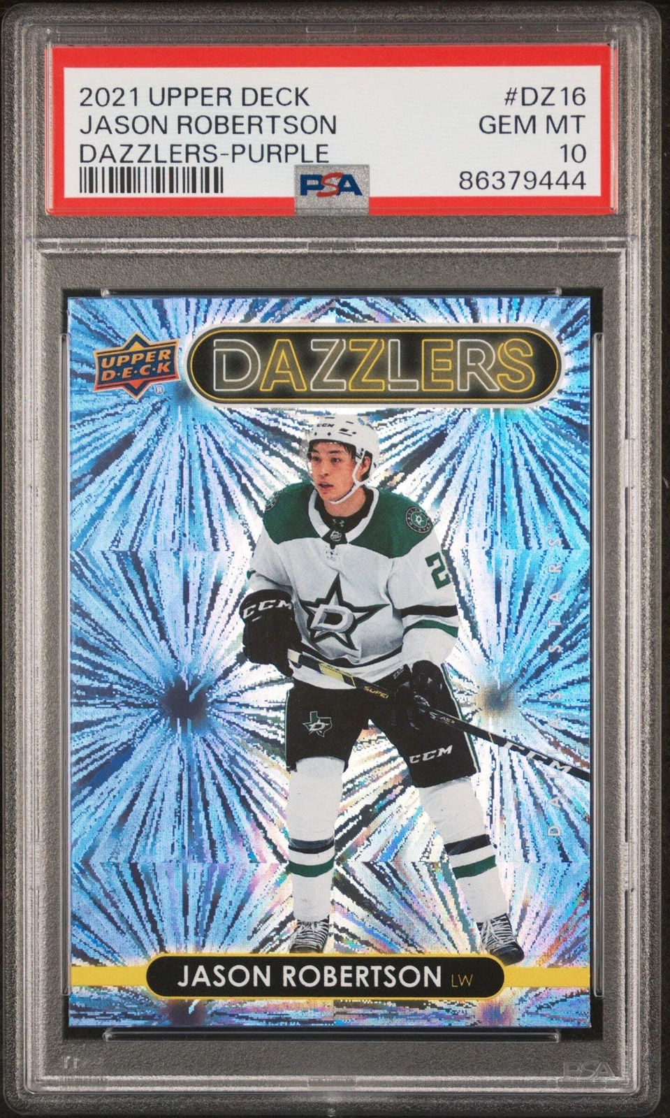 Graded 2021 UD Jason Robertson #DZ16 Dazzlers Purple RC Hockey Card PSA 10 Gem
