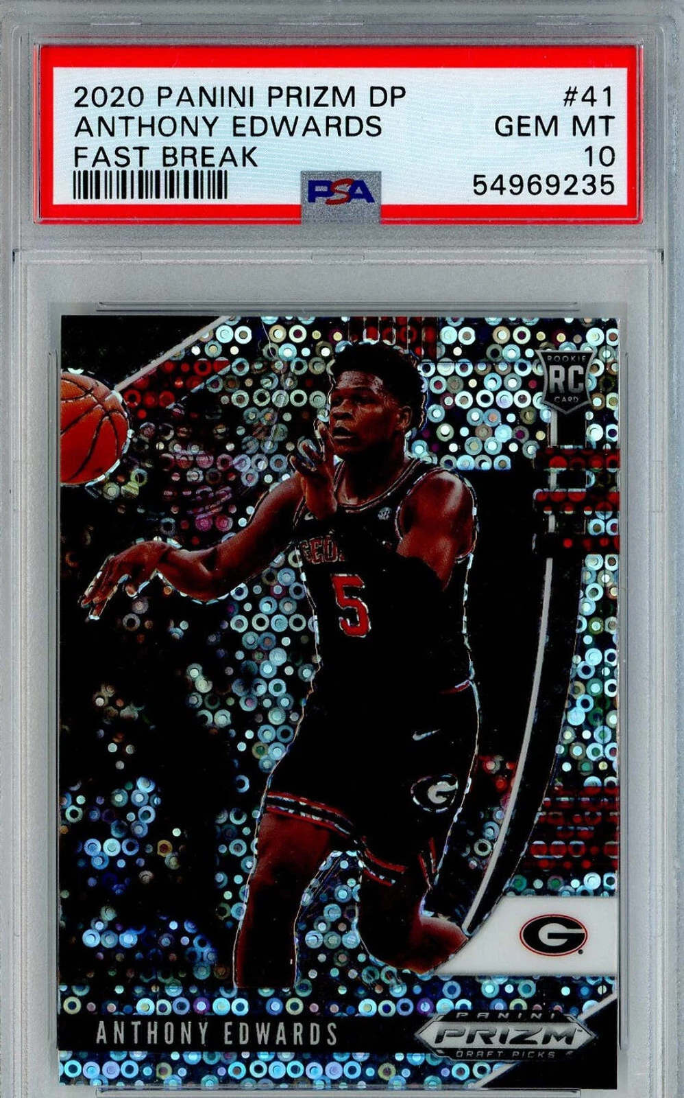 Graded 2020 Prizm DP Anthony Edwards #41 Fast Break RC Basketball Card PSA 10