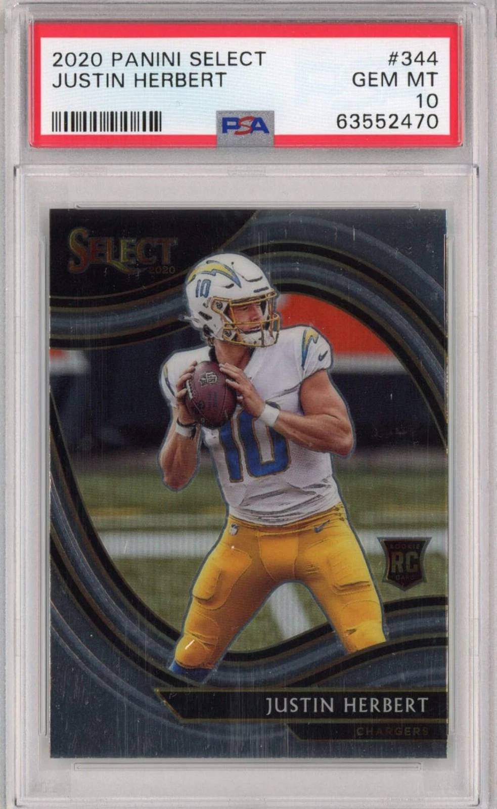 Graded 2020 Panini Select Justin Herbert #344 Certified Rookie RC Football Card