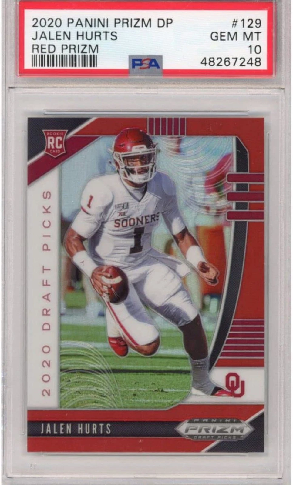 Graded 2020 Panini Prizm Draft Picks DP Jalen Hurts #129 Red Prizm Rookie RC Foo