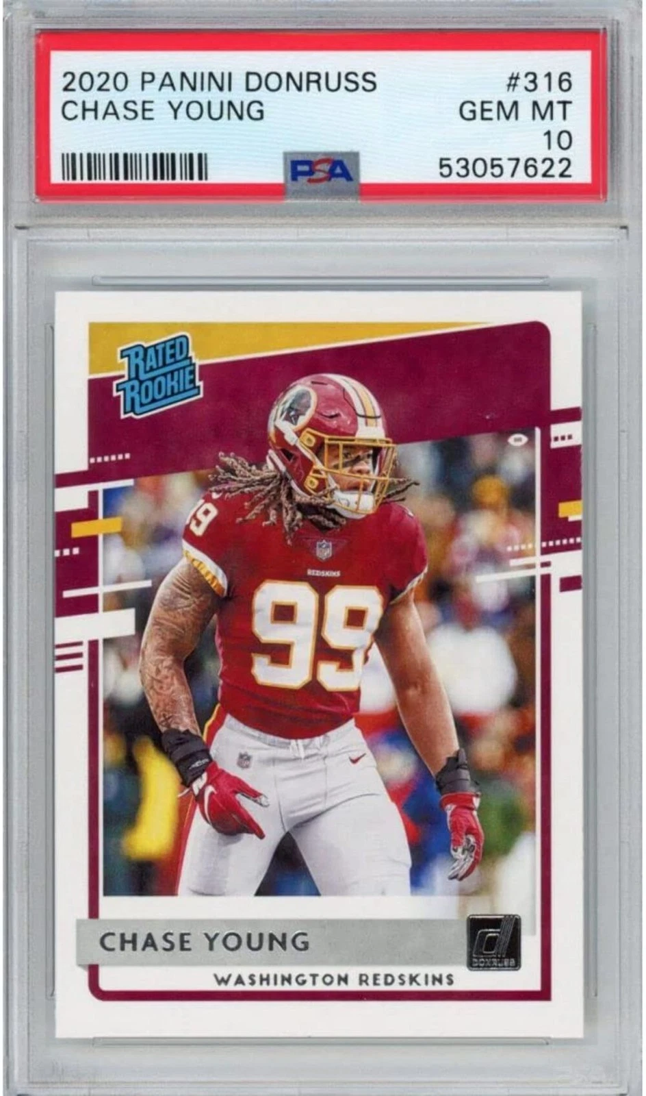 Graded 2020 Panini Donruss Chase Young #316 Rookie RC Football Card PSA 10 Gem M
